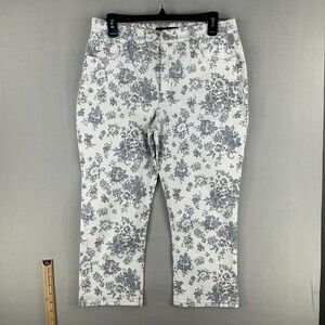 Lee Platinum Label Women's Floral Print Jeans White Blue Size 12 Stretch
